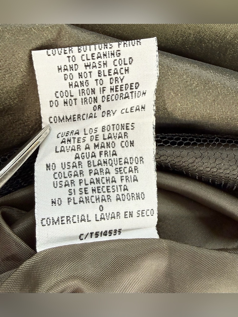 JULIAN TAYLOR Taffeta Vintage Olive Green Rhinestone Button Sz 14 Cocktail Dress - Picture 14 of 15